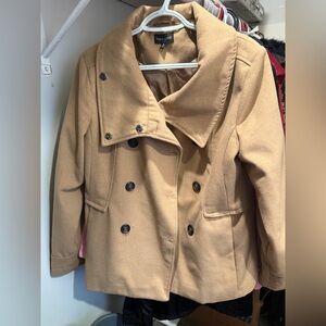 New Look Camel Double-Breasted Pea Coat